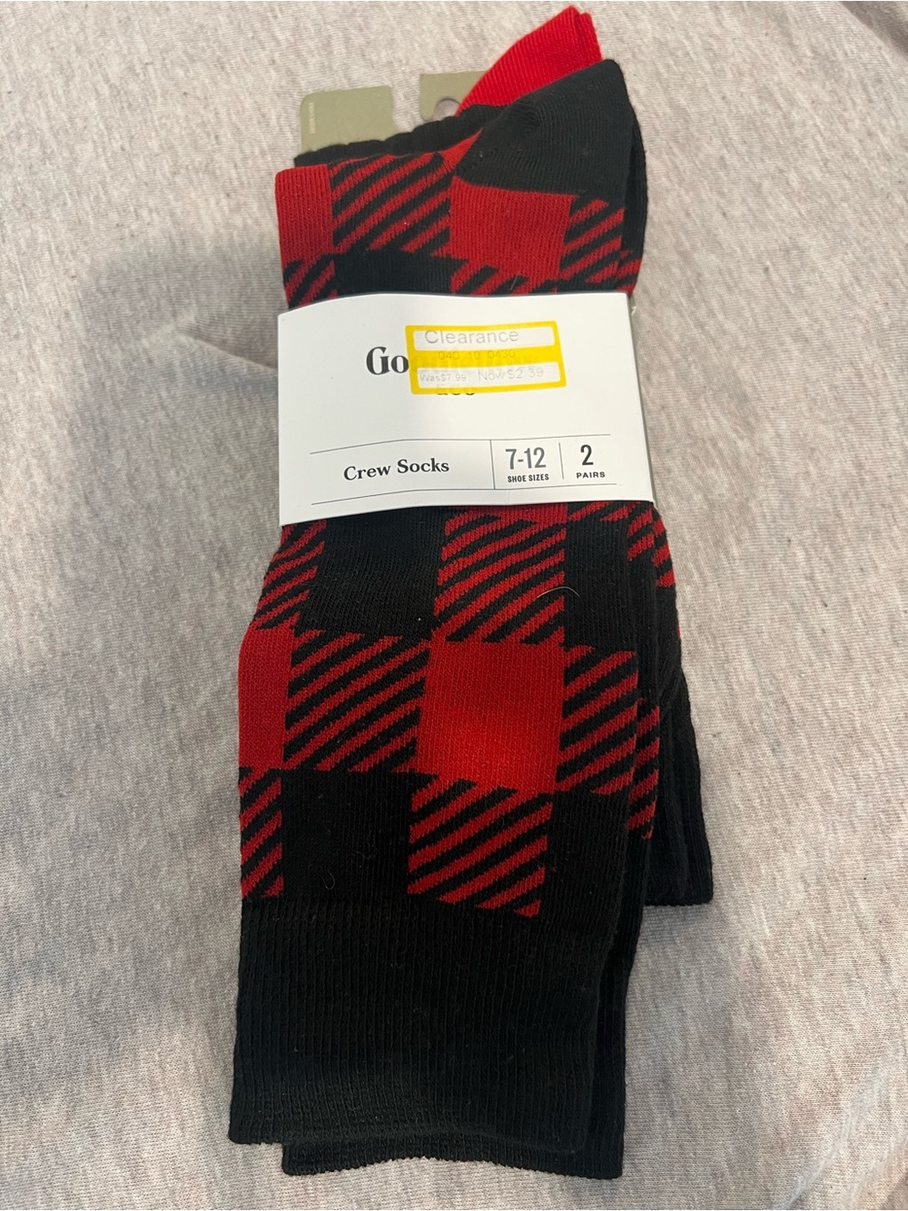 Crew Socks - Red & Black Buffalo Check size 7-12
